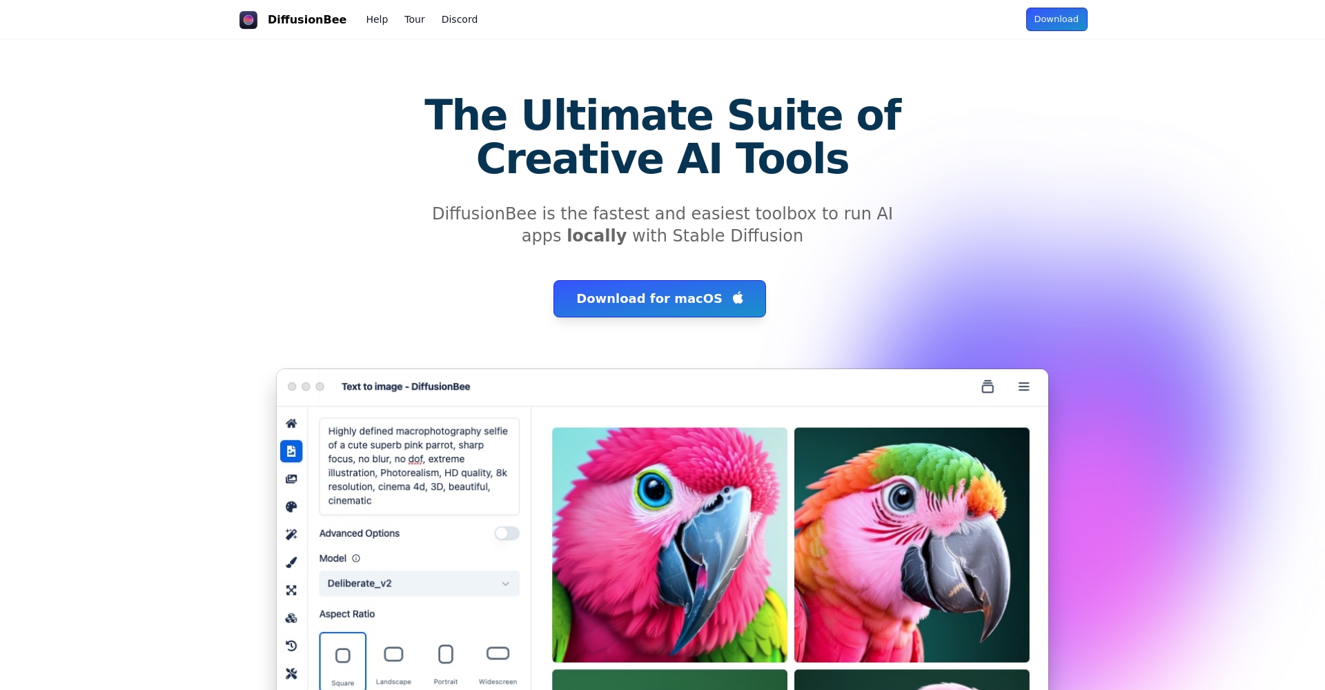 DiffusionBee官方网站截图