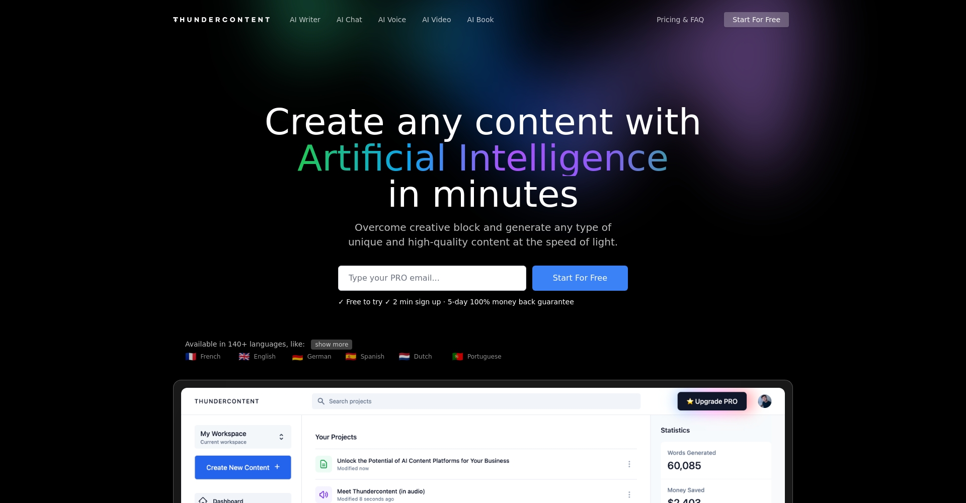 Thundercontent首页界面