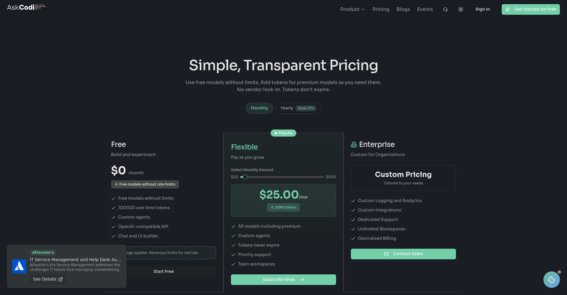 AskCodi价格方案页面截图