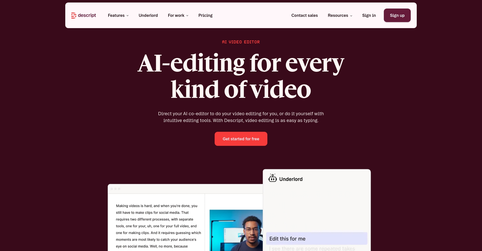 Descript 文本剪辑界面