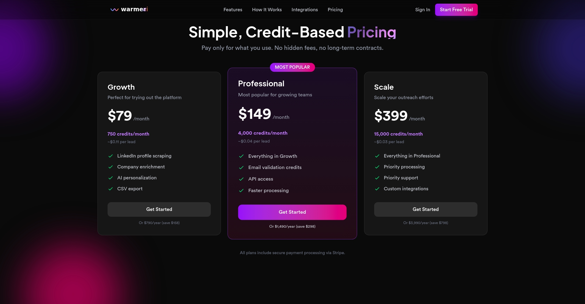 WARMER.ai价格页面截图