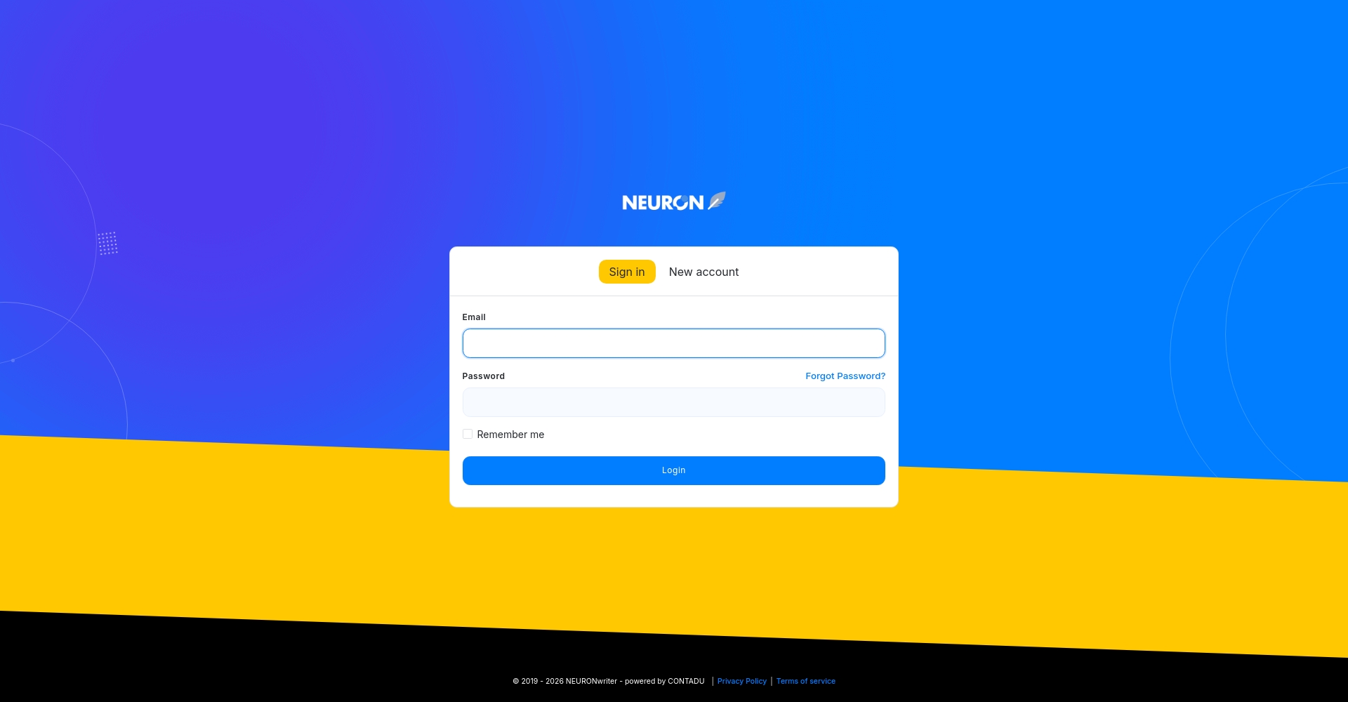NEURONwriter注册与登录后台界面