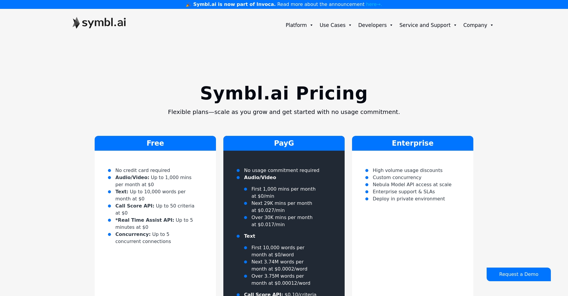 Symbl.ai价格方案