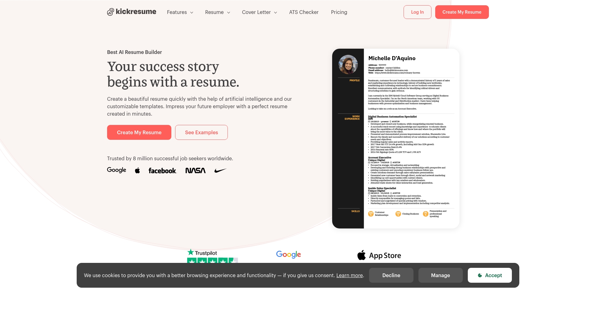 kick resume官网截图