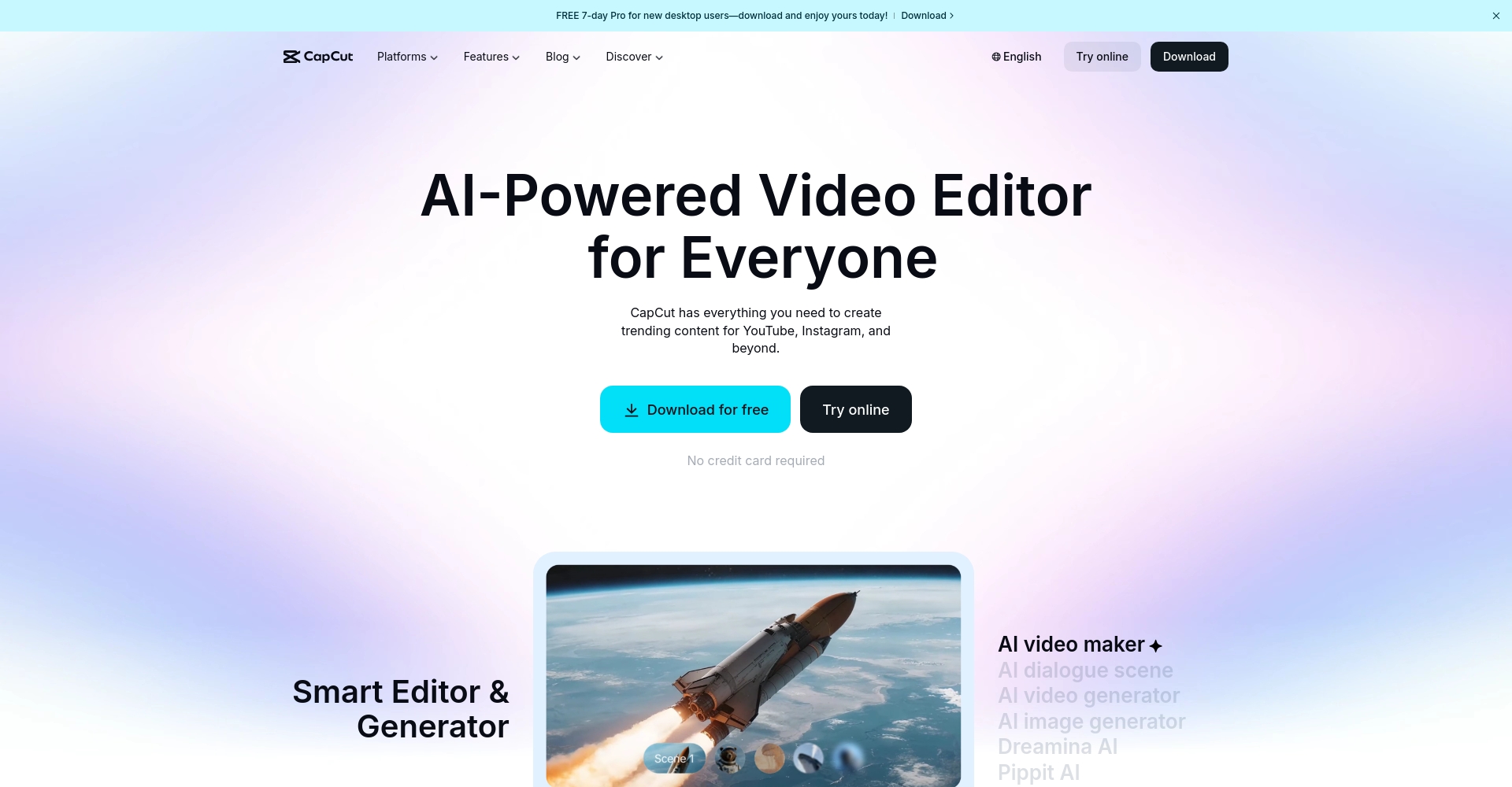 CapCut 国际版 AI 剪辑界面
