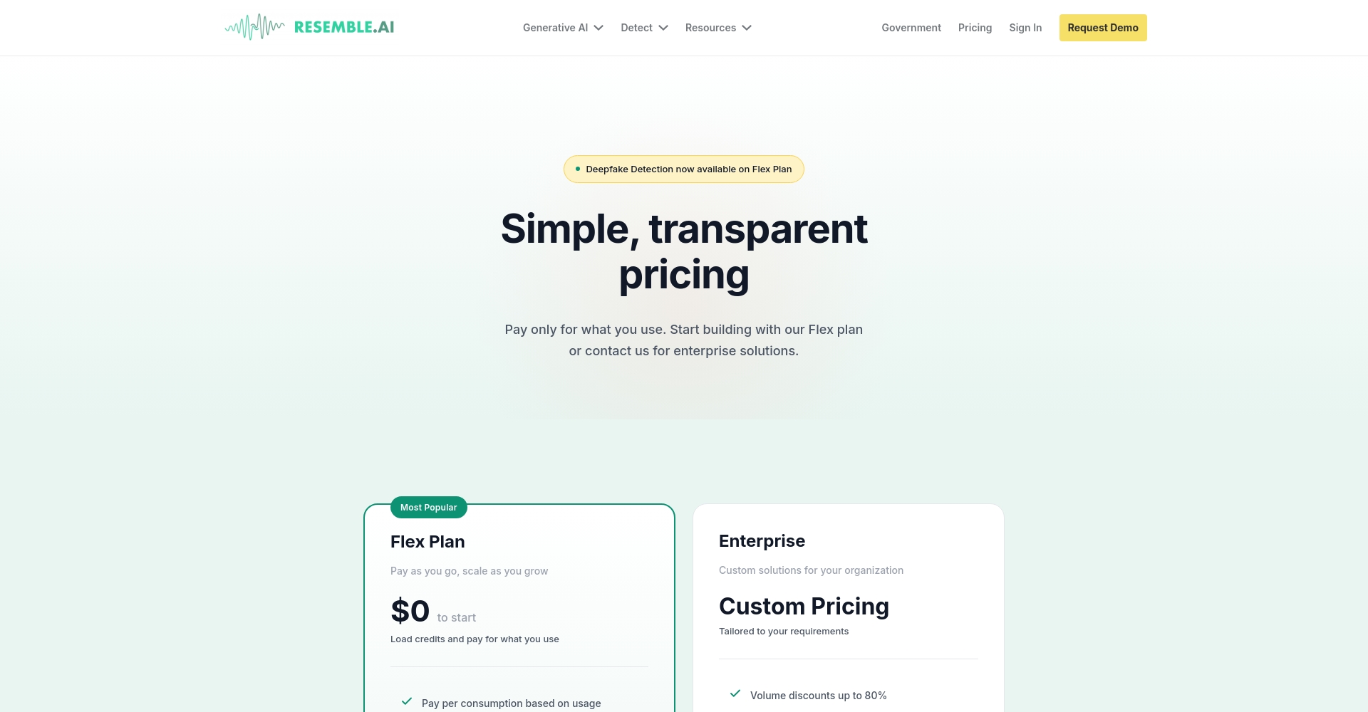 Resemble AI价格方案截图