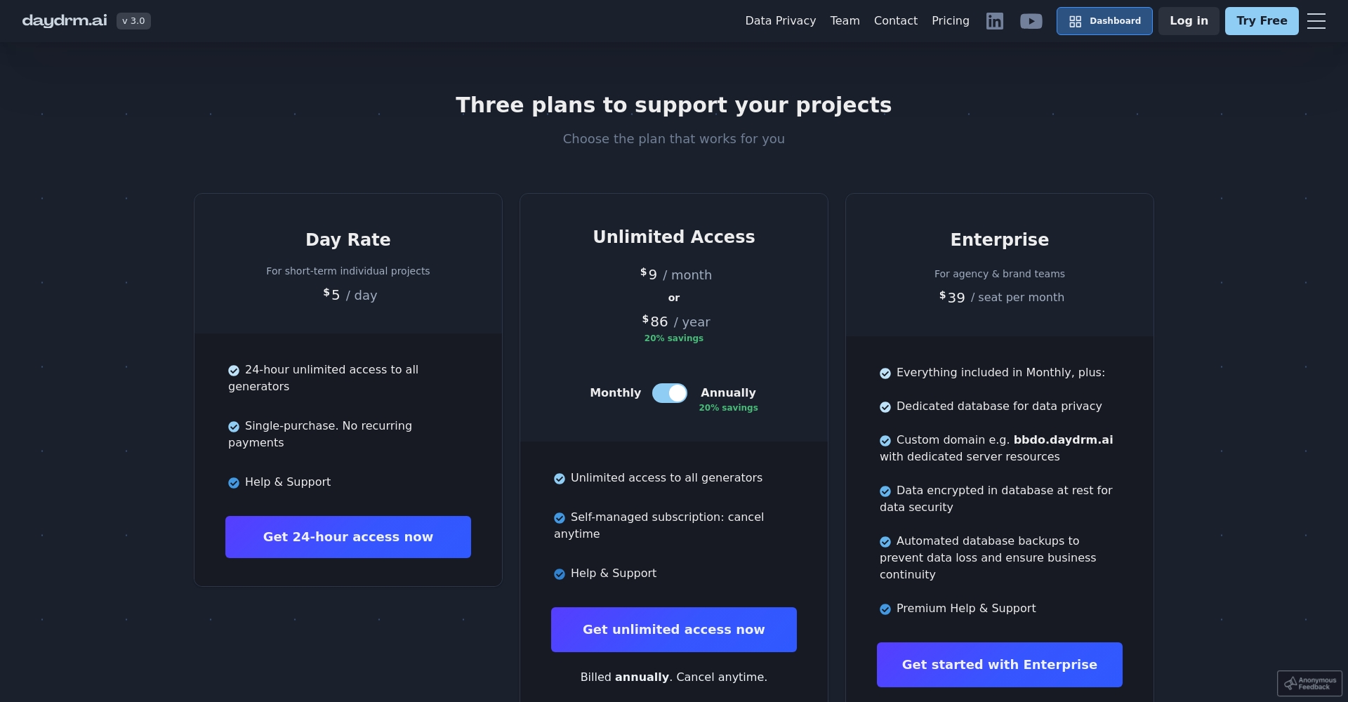 Daydrm.ai价格页面截图