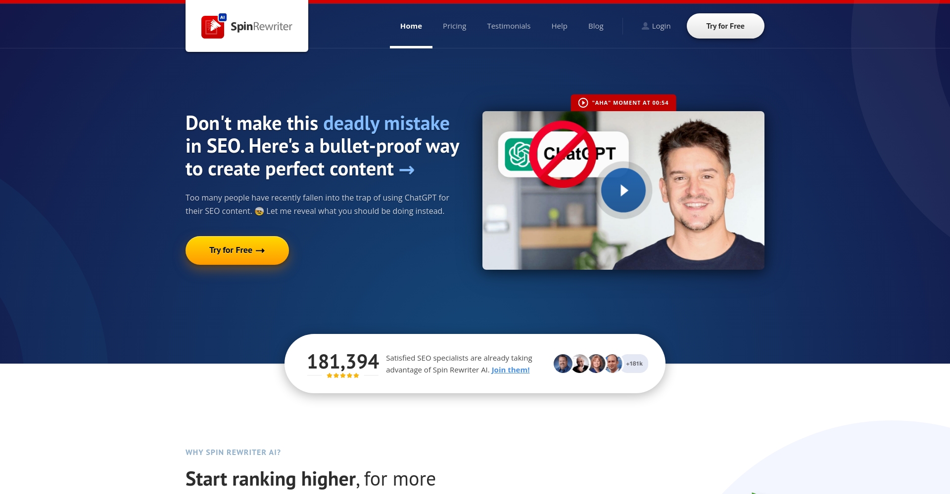 Spin Rewriter AI官网首页截图