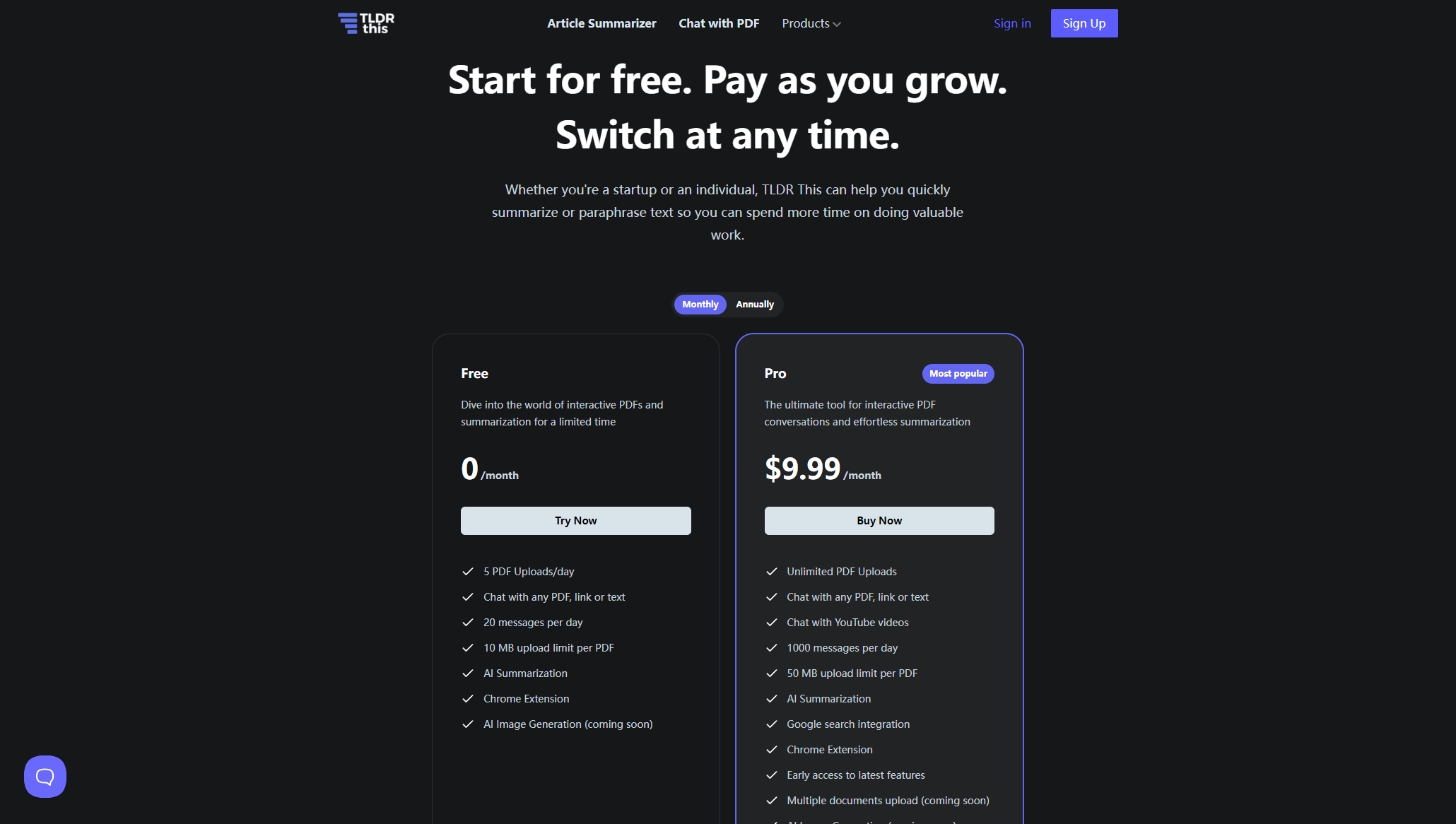 TLDR This价格方案页