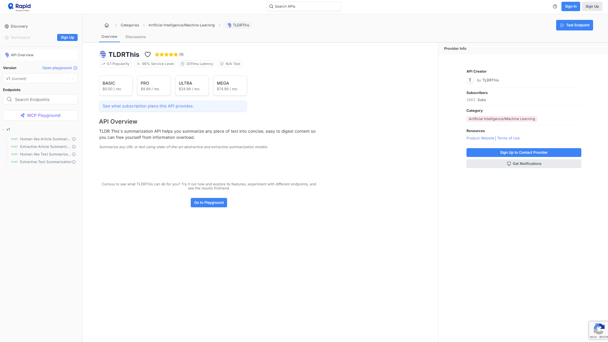 TLDR This api价格页