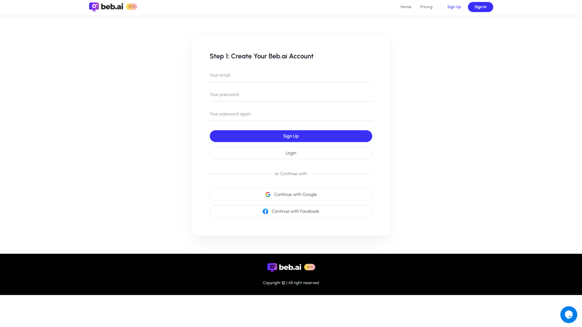 Beb.ai注册登录页