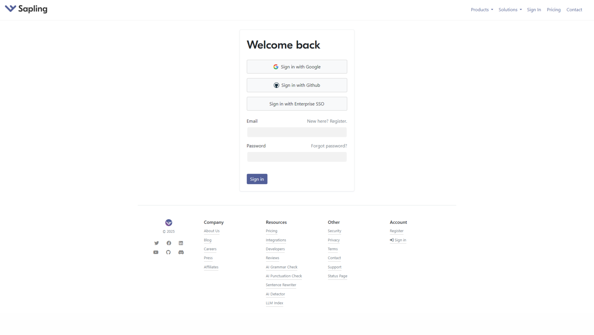 Sapling AI Detector官网注册登录页