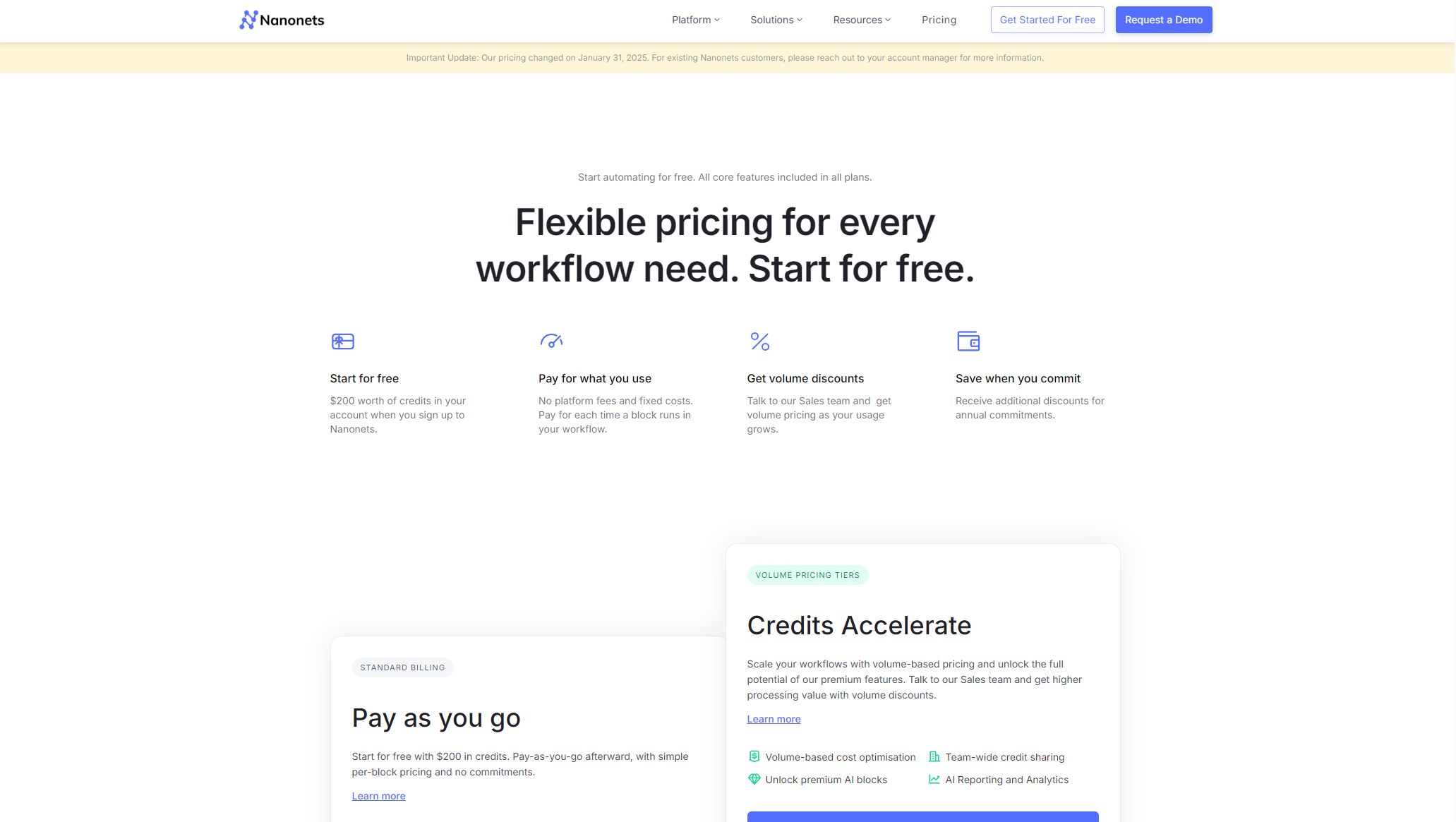 Nanonets 价格方案页面截图