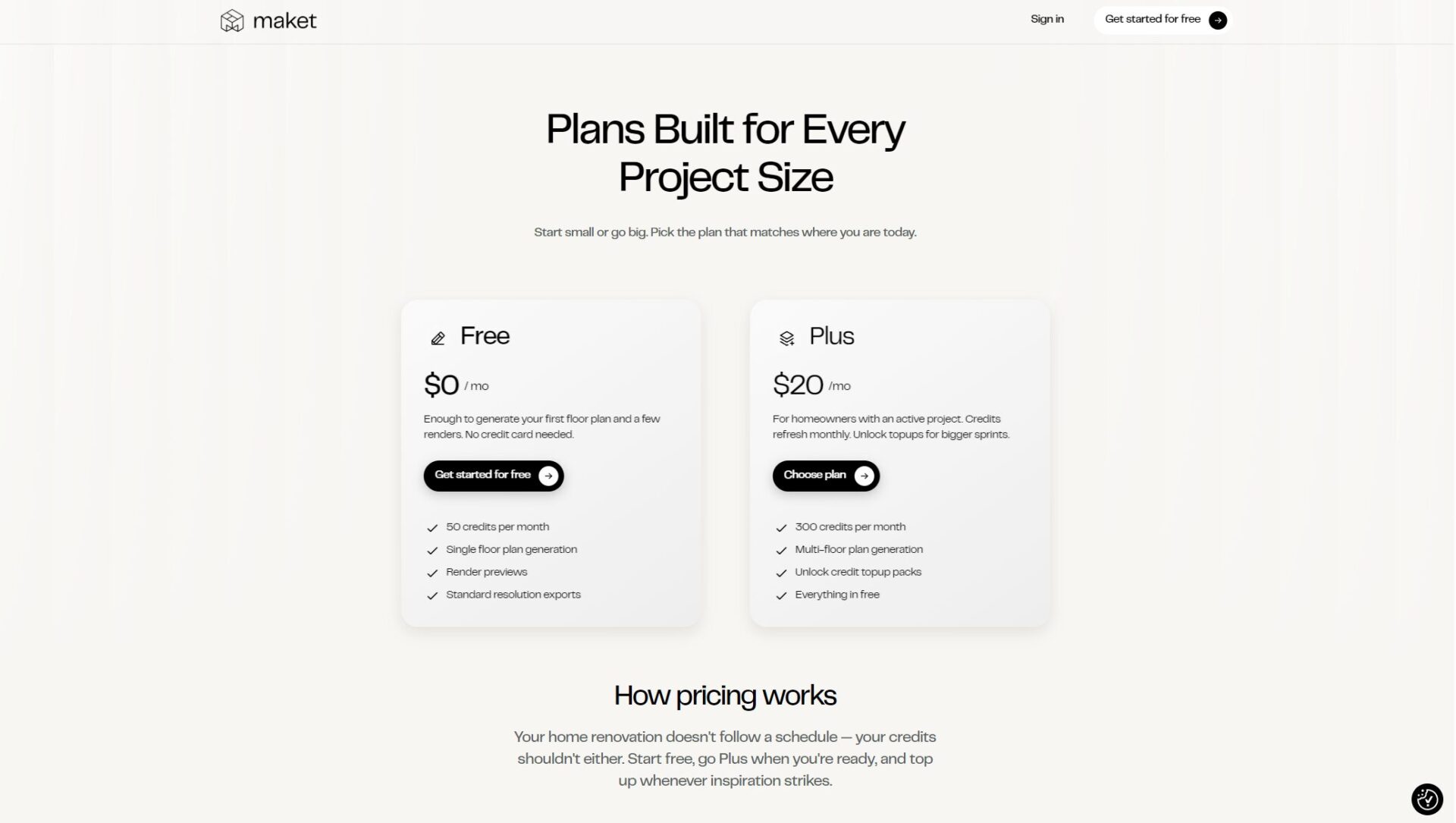 Maket价格方案页面截图