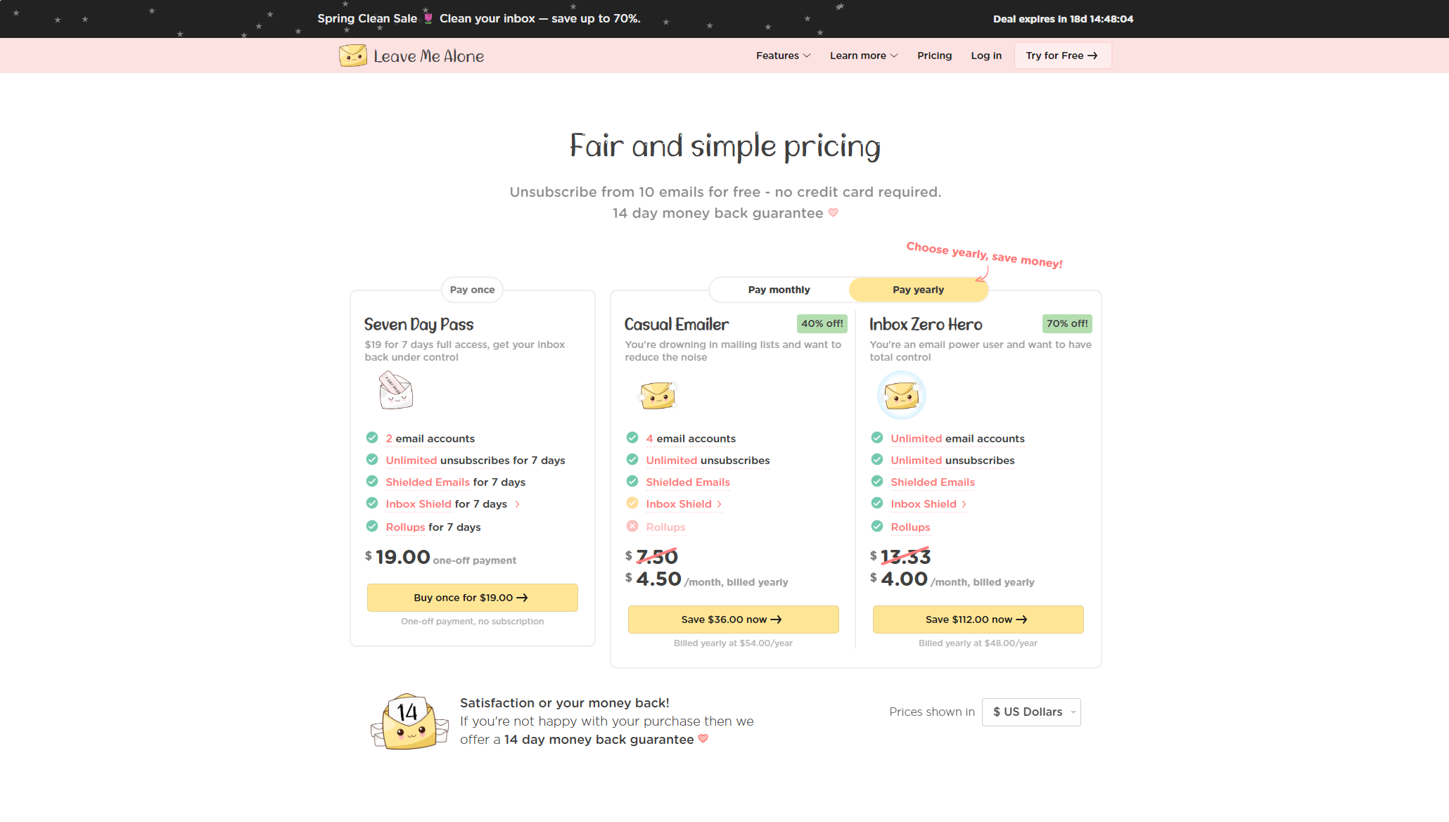 Leave Me Alone价格方案页