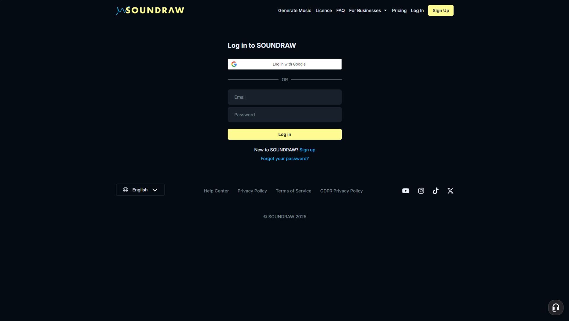 Soundraw AI注册登录页