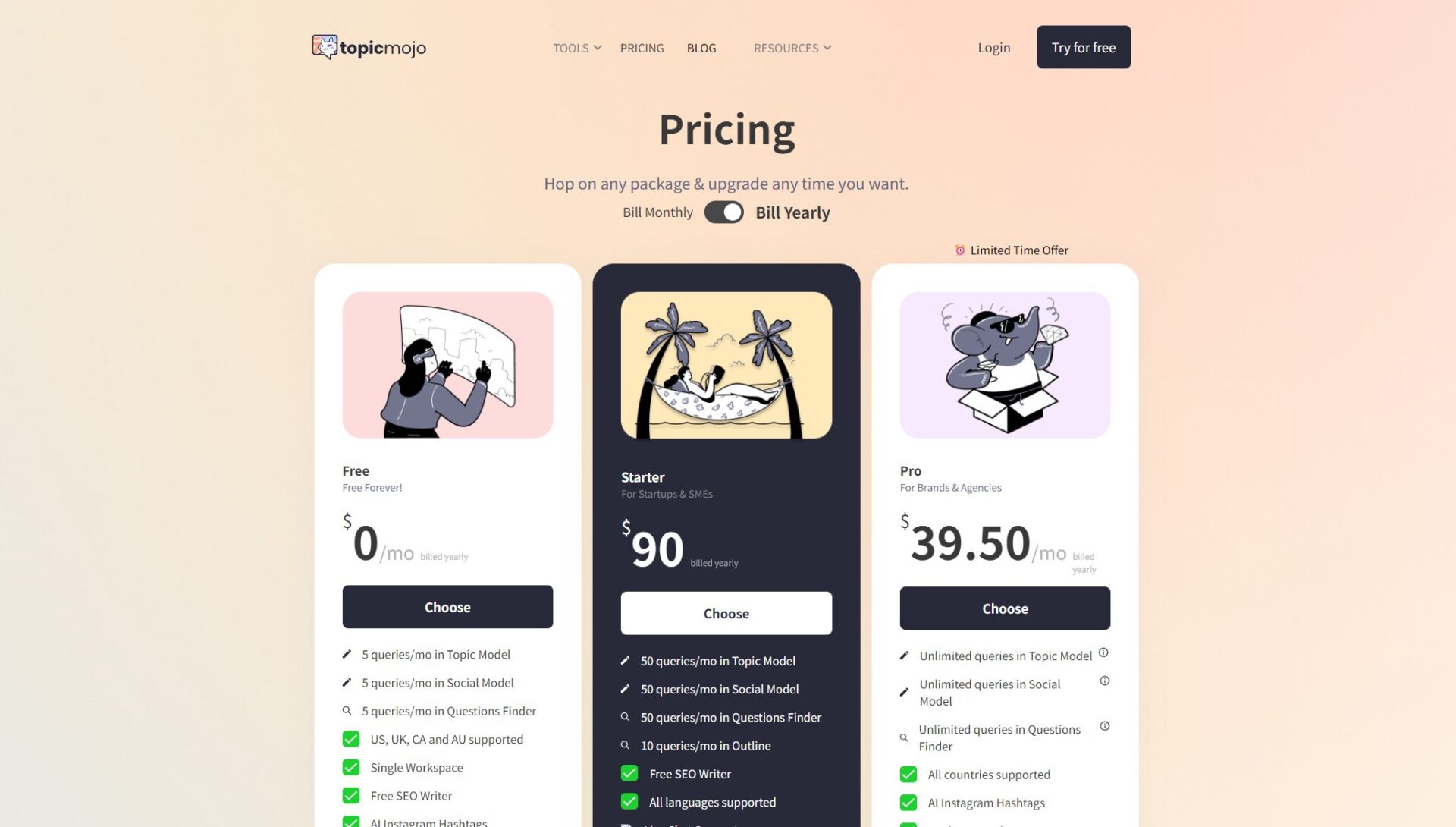 Topic Mojo价格方案页