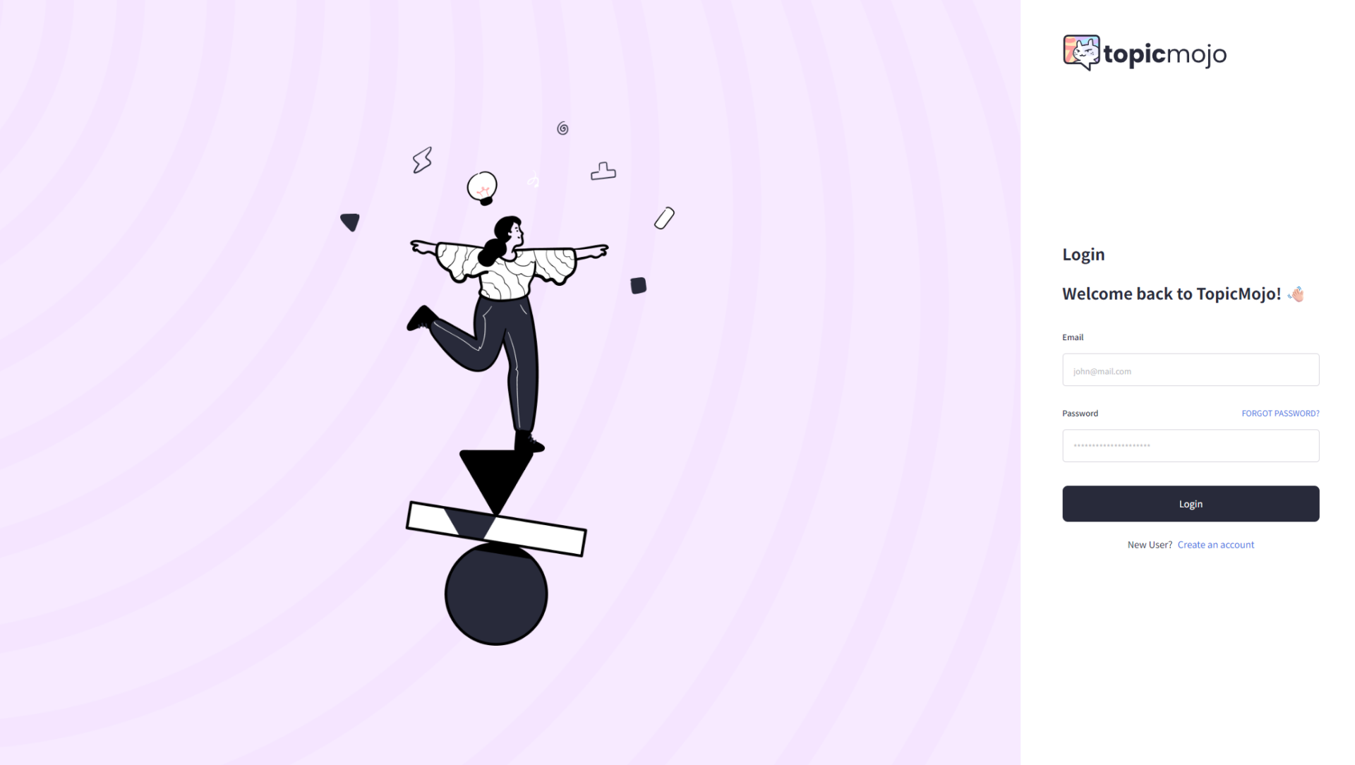 Topic Mojo注册登录页