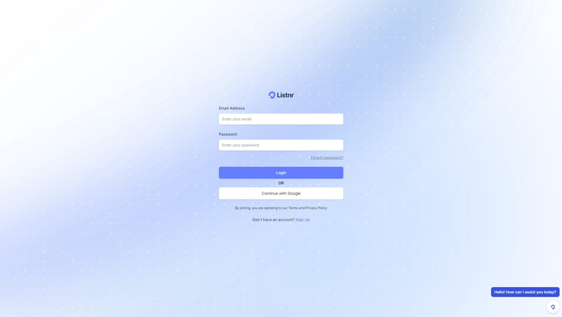 Listnr AI注册登录页