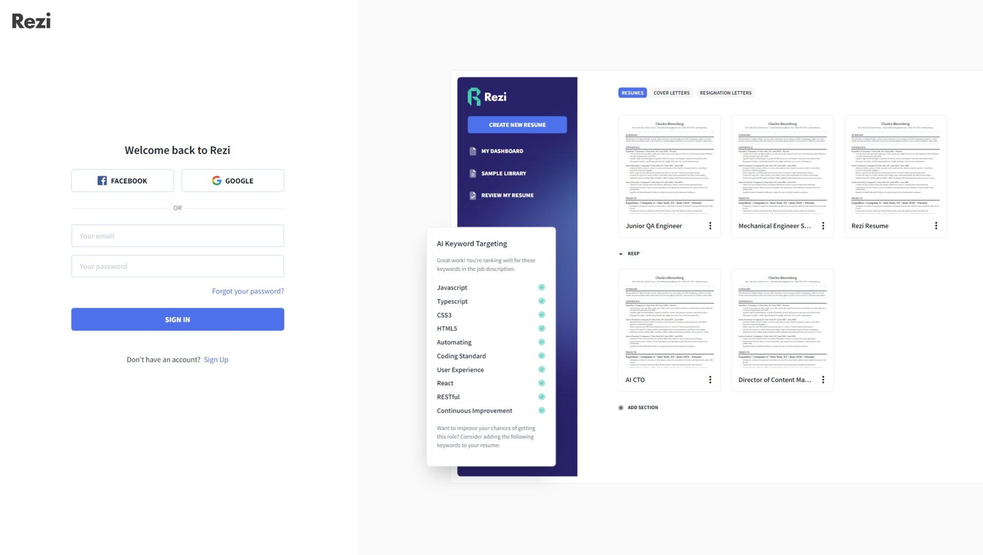 rezi.ai注册登录页