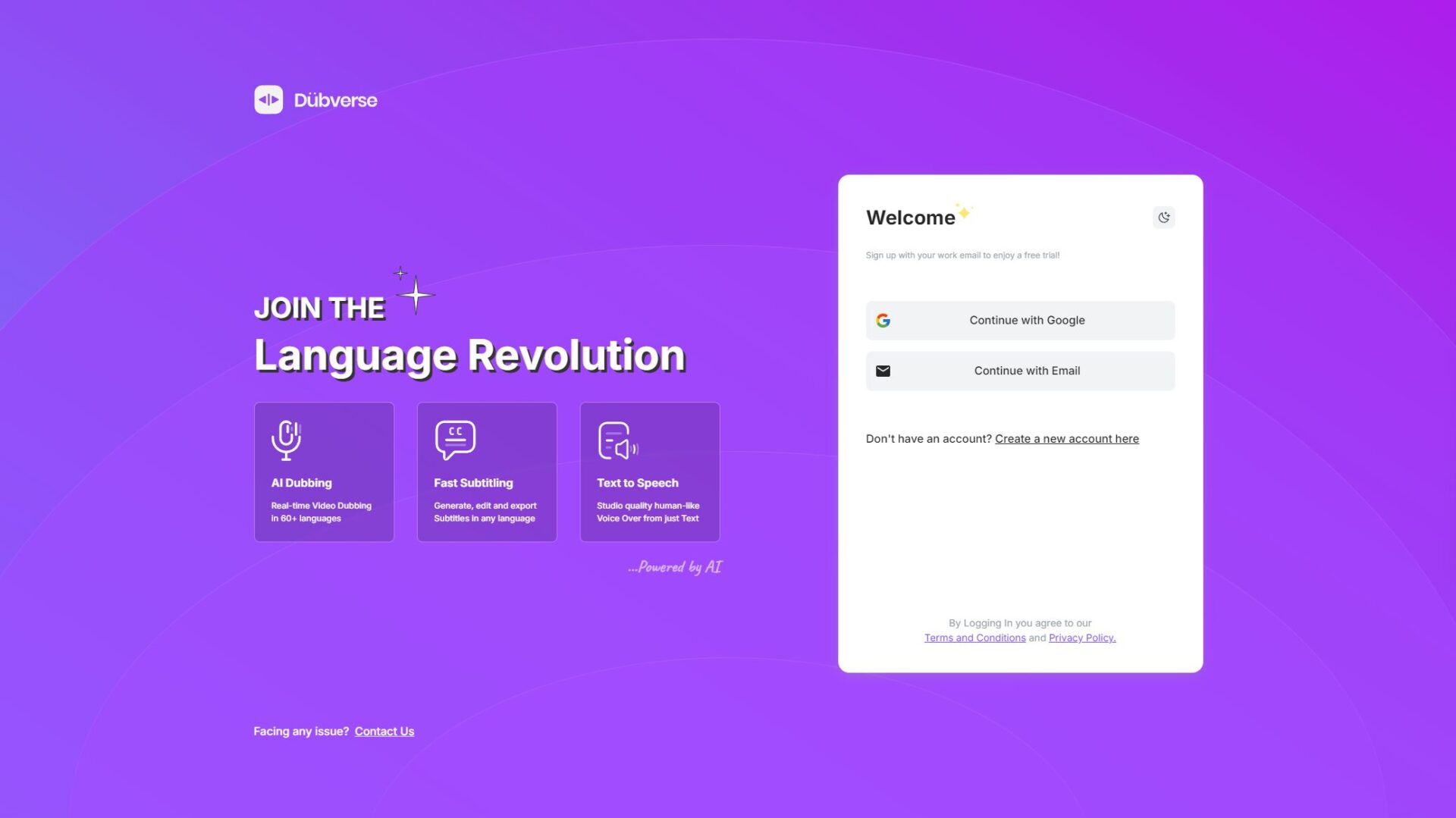 Dubverse.ai注册登录页