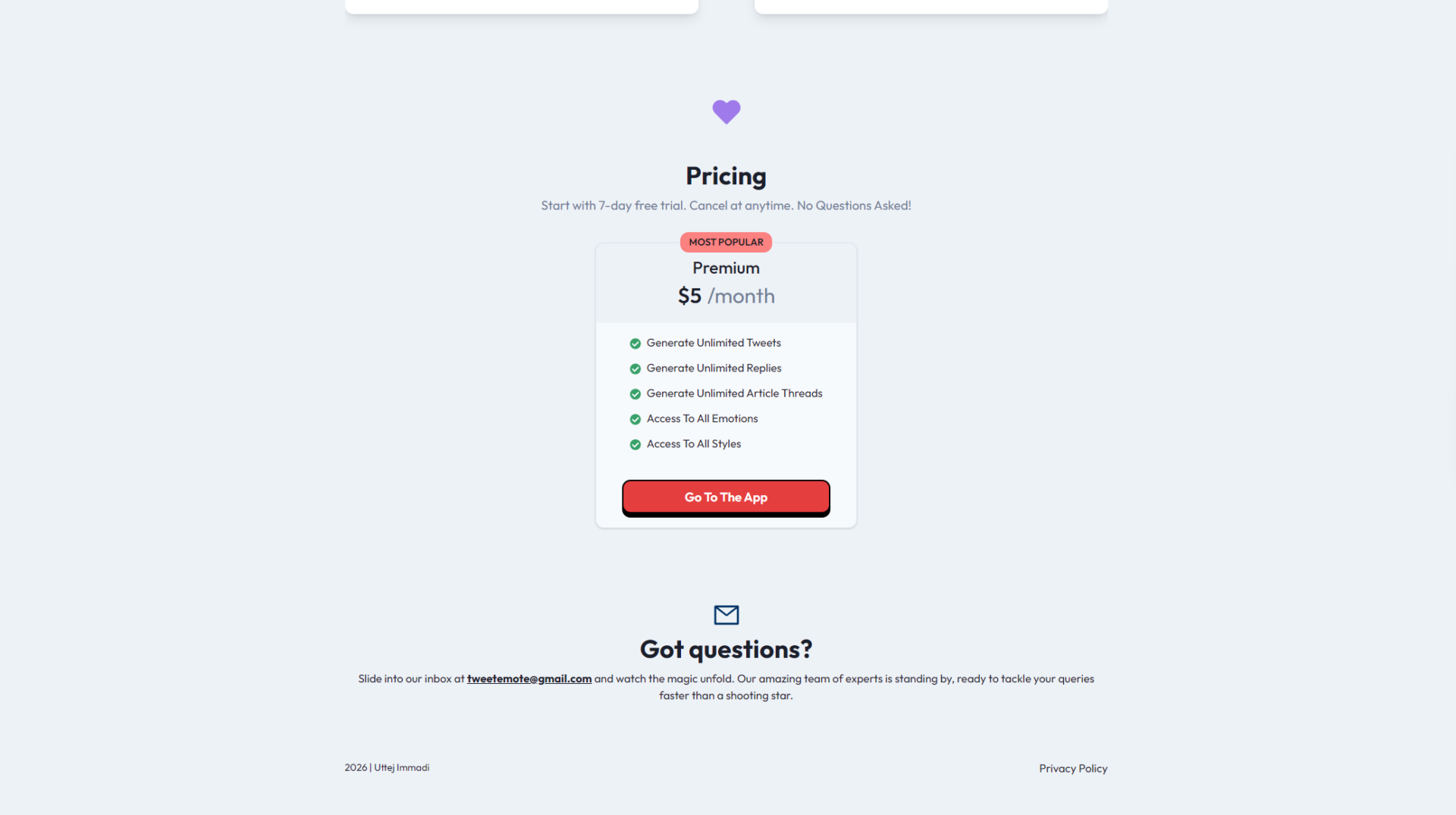 TweetEmote价格方案页