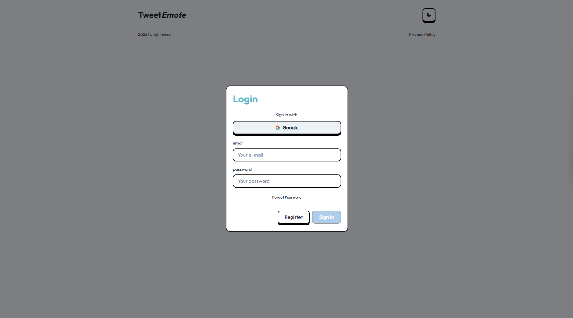 TweetEmote注册登录页