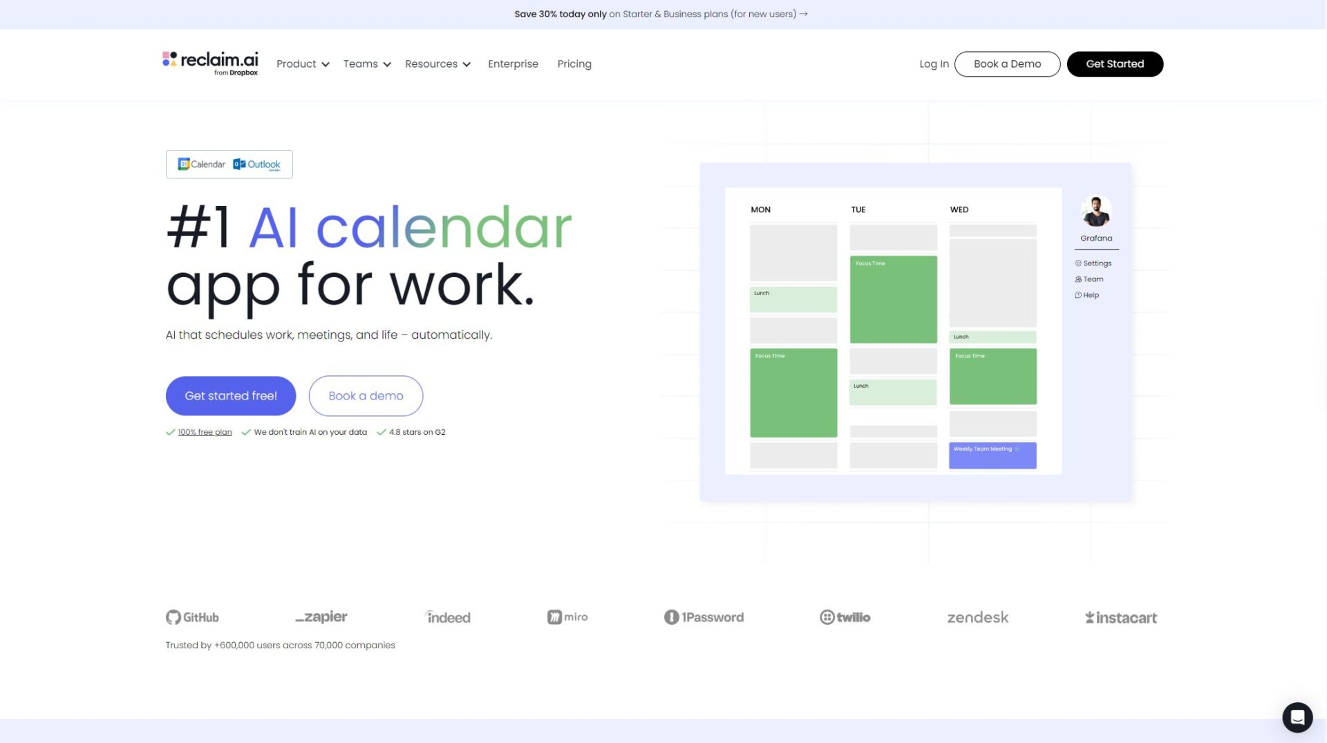 Reclaim.ai官网首页