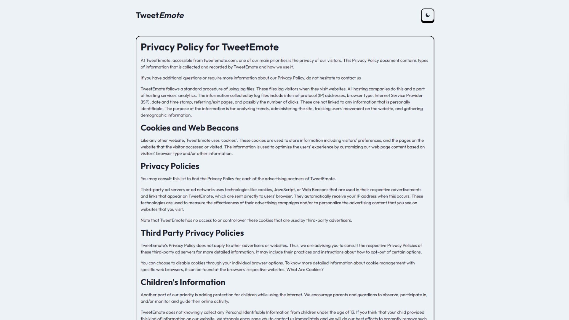 TweetEmote隐私政策页