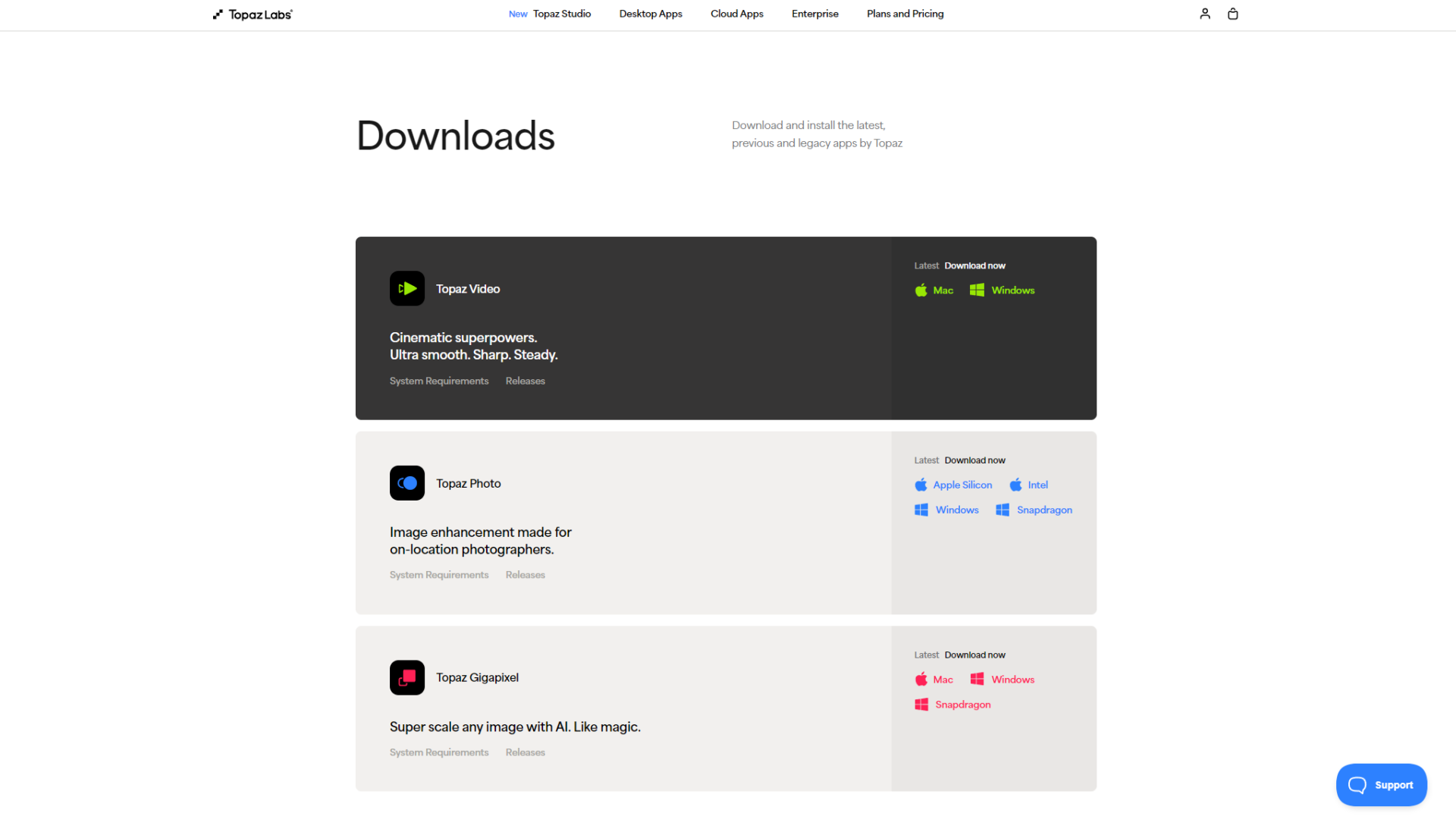 Topaz Labs官方下载页