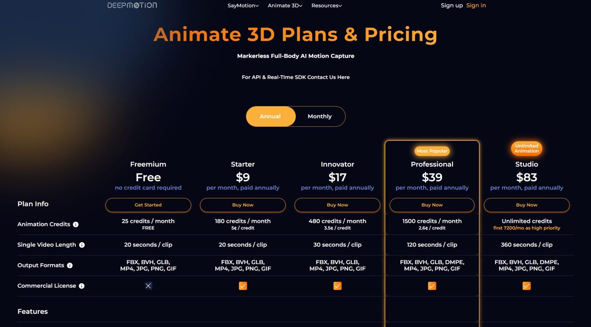 Animate 3D官网价格页
