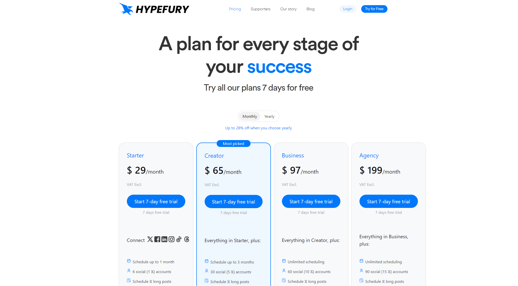 Hypefury价格方案页