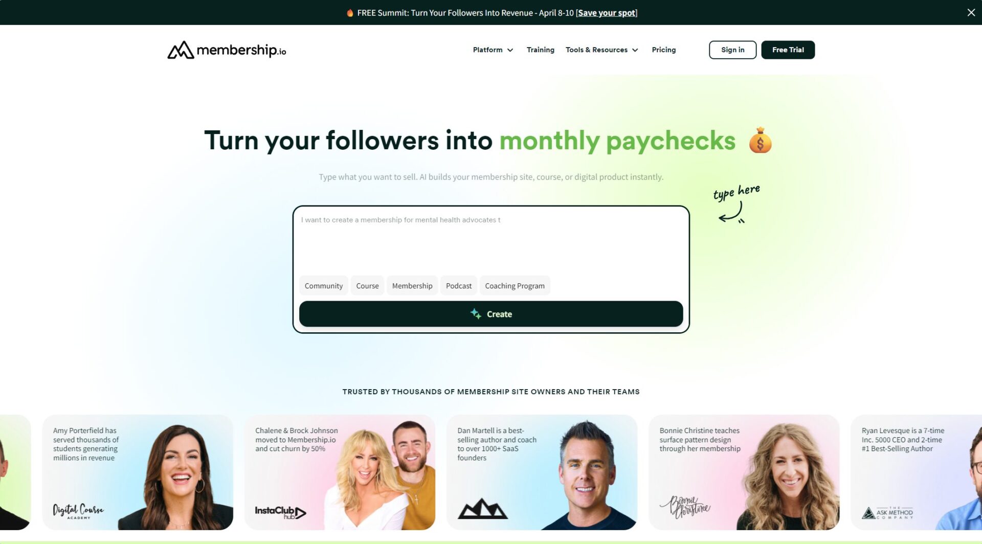 Membership.io官方网站首页截图