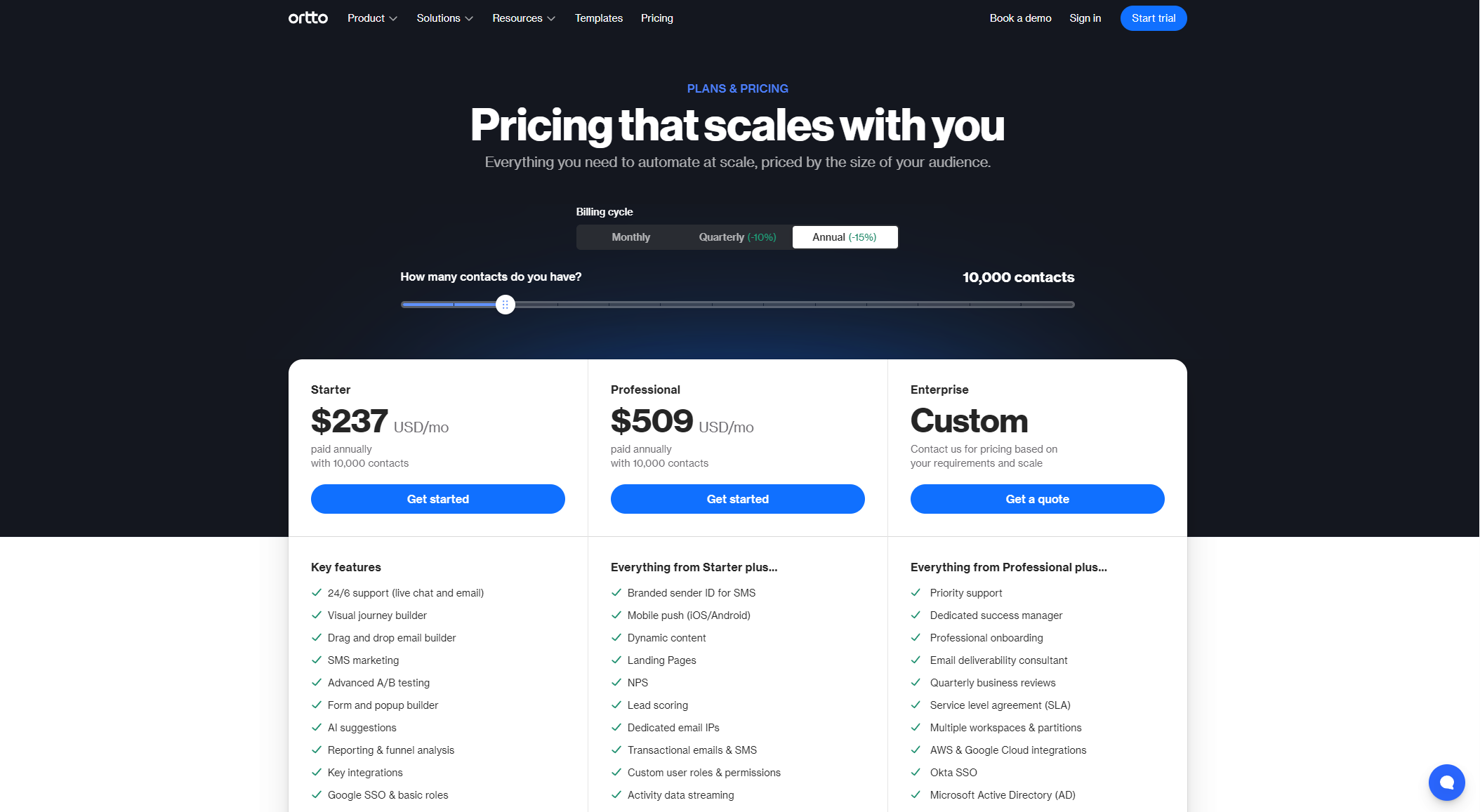 Ortto价格方案页