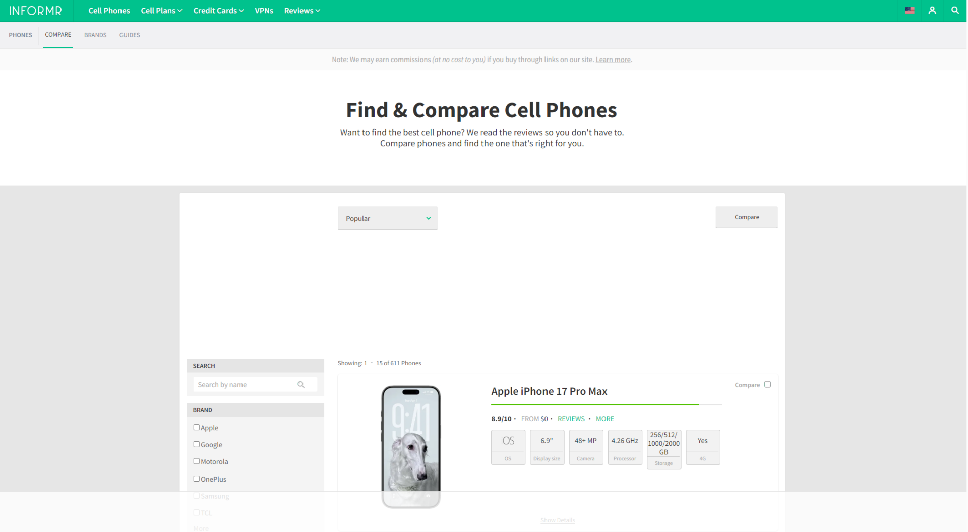 The Informr手机比较页