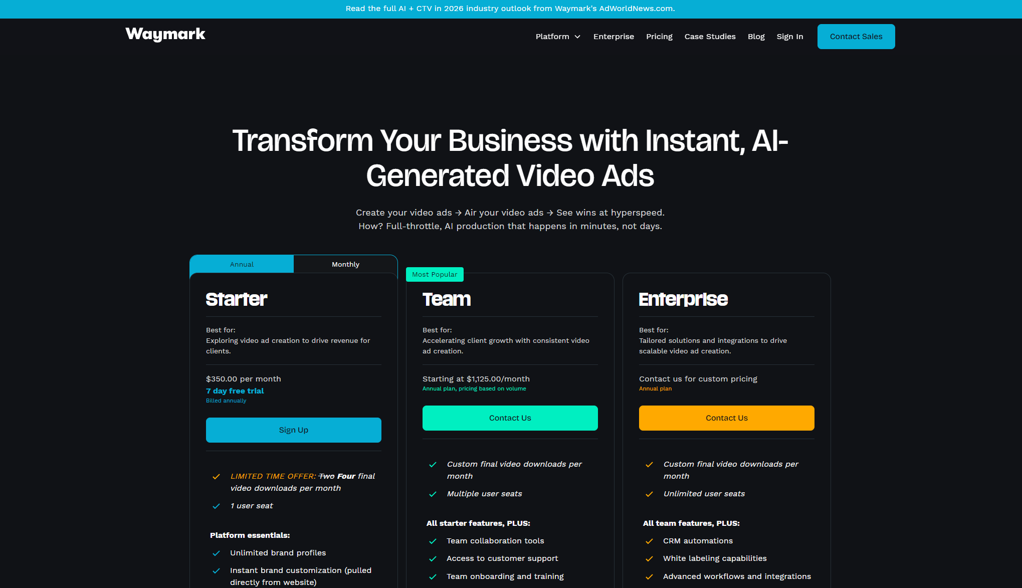 Waymark官方价格页