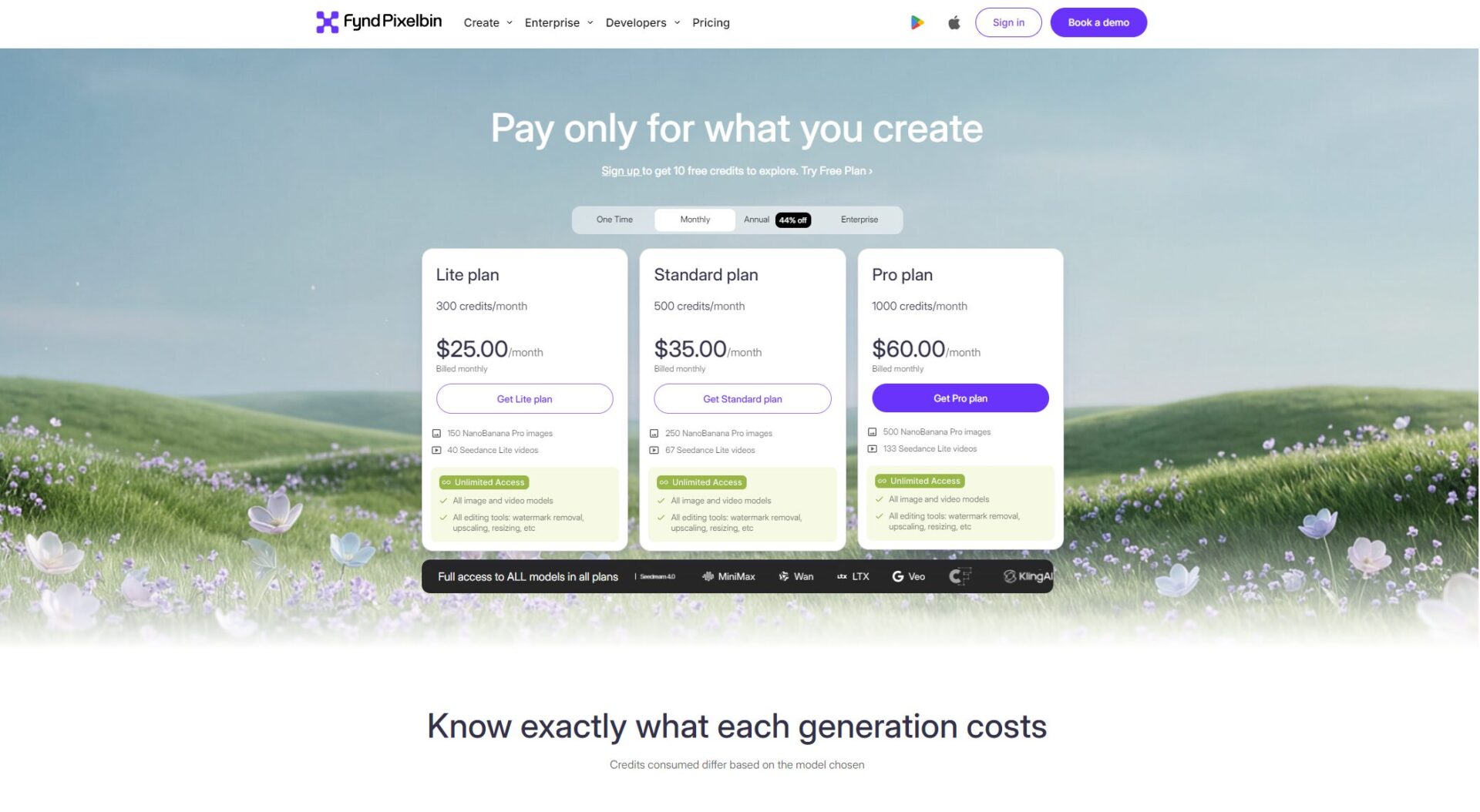 PixelBin.io价格套餐页面截图