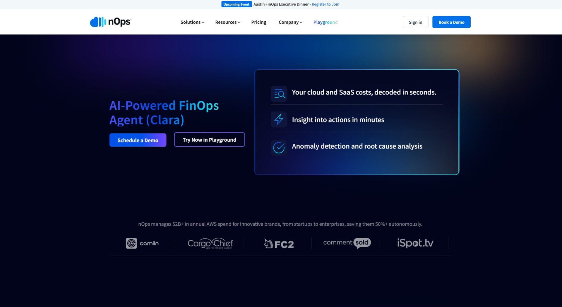 nOps AI助手Clara功能页面截图