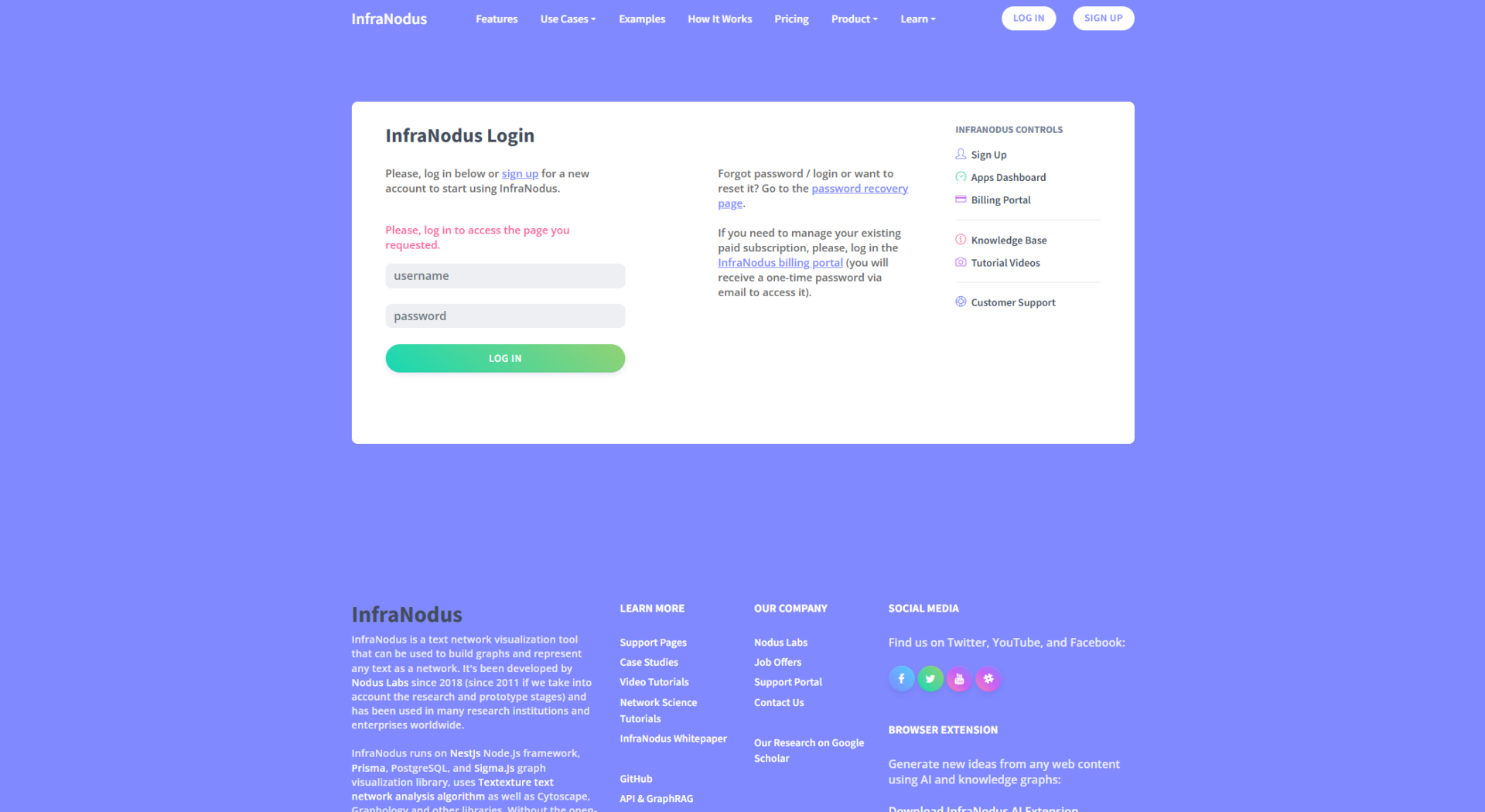 InfraNodus注册登录页