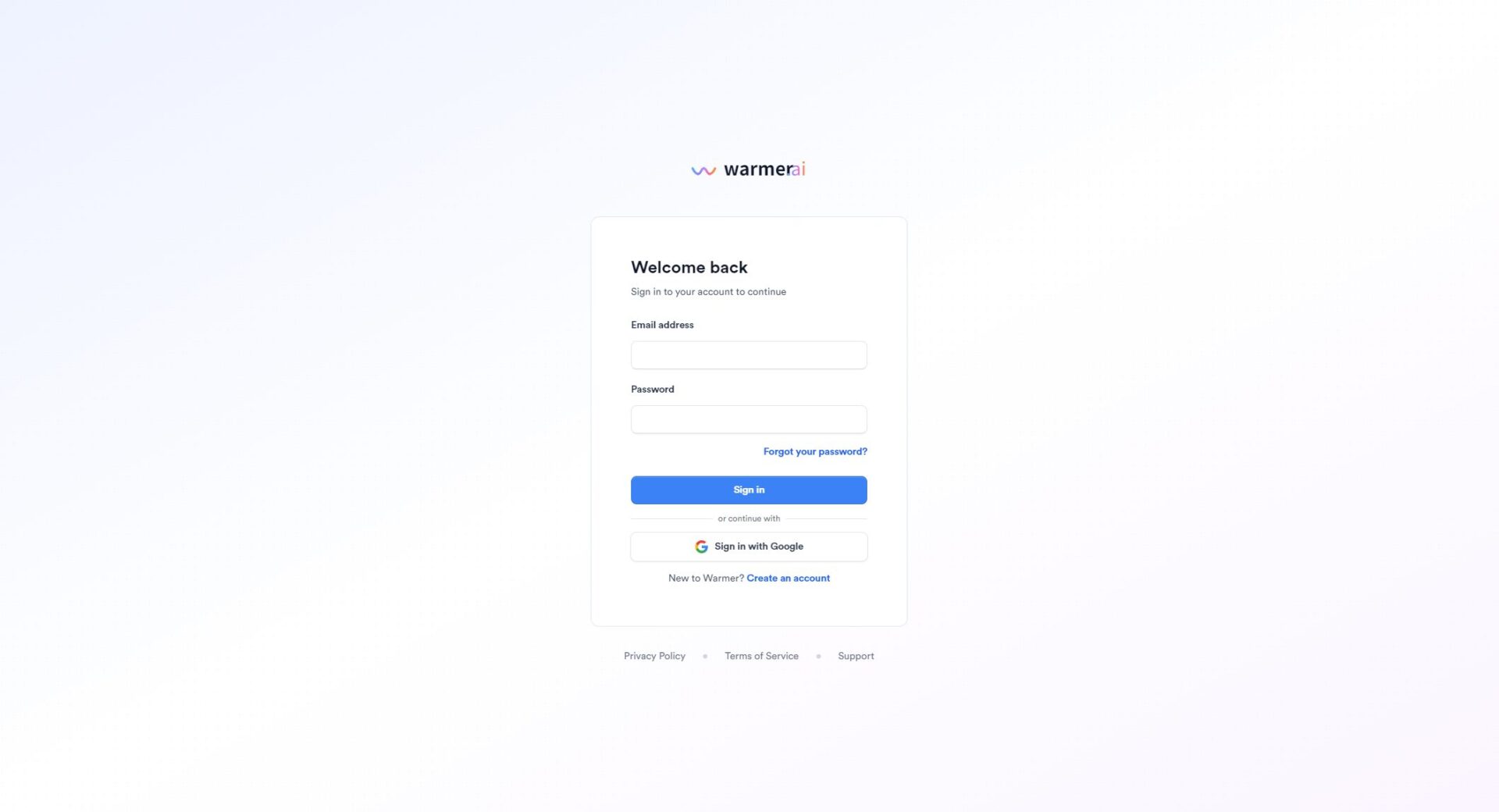 WARMER.ai注册登录页