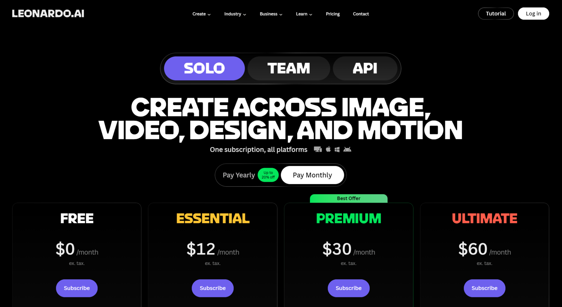 Leonardo.ai价格方案页