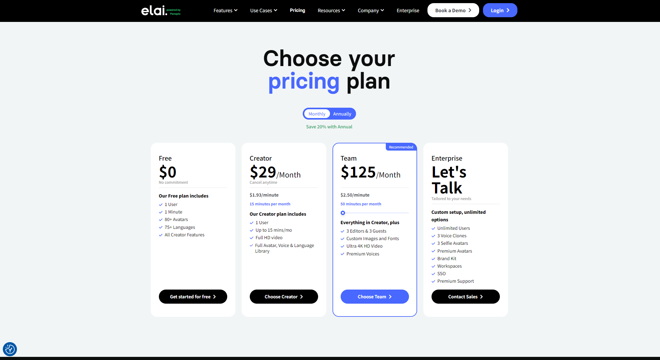 Elai.io价格页面截图