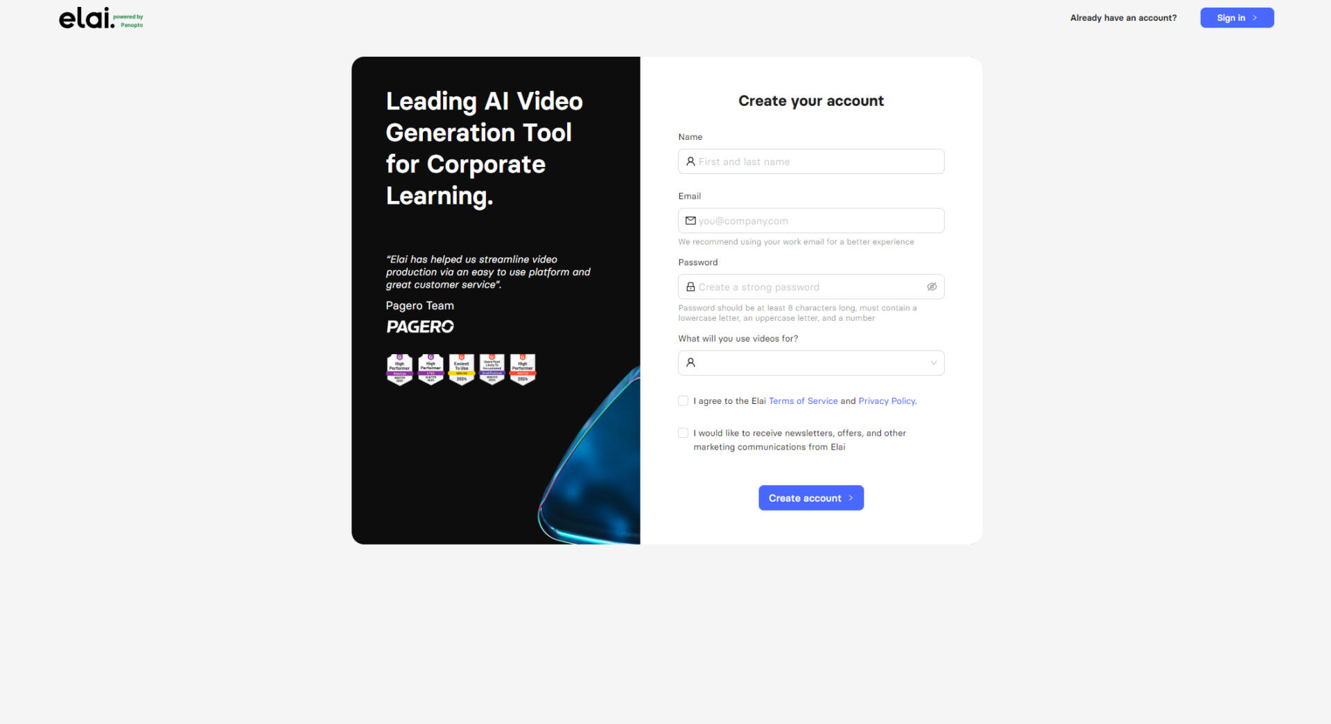 Elai.io注册登录页