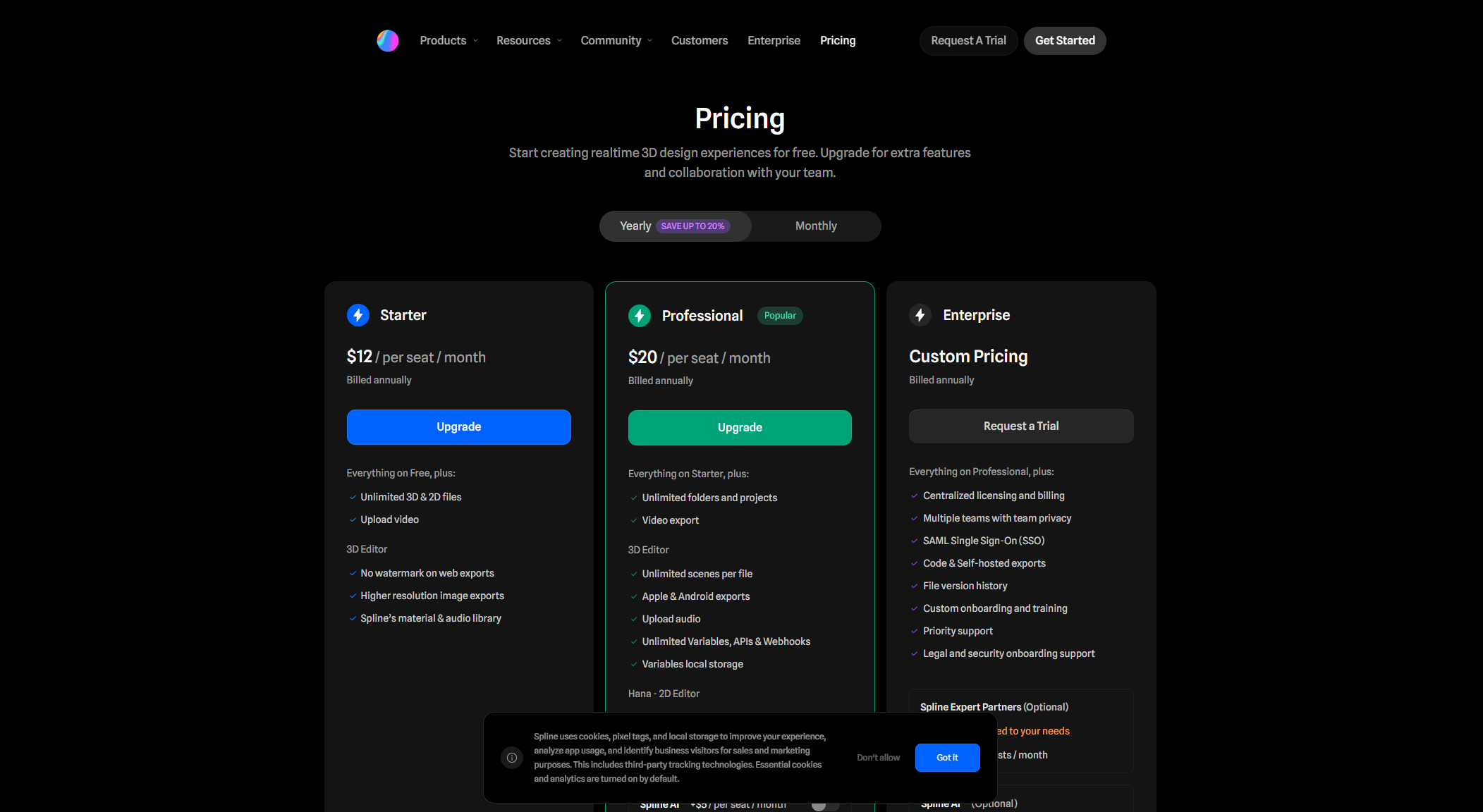 Spline官方价格说明