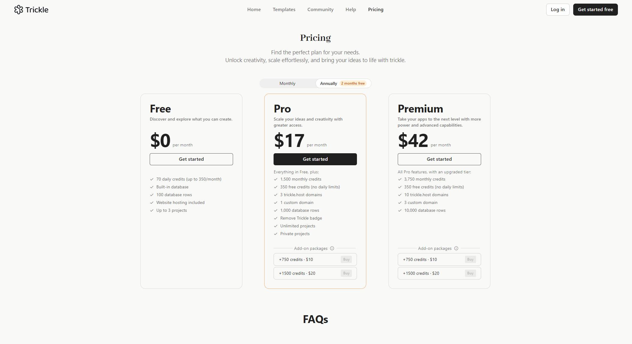 Trickle Magic Canvas价格方案页