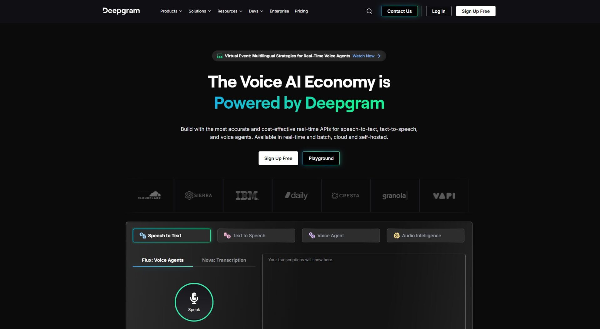 Deepgram官方网站界面