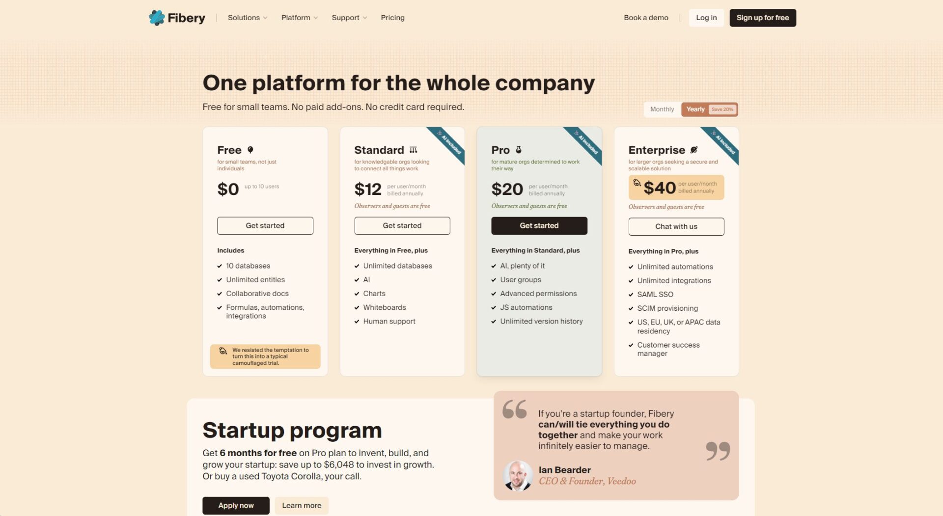 Fibery价格方案页