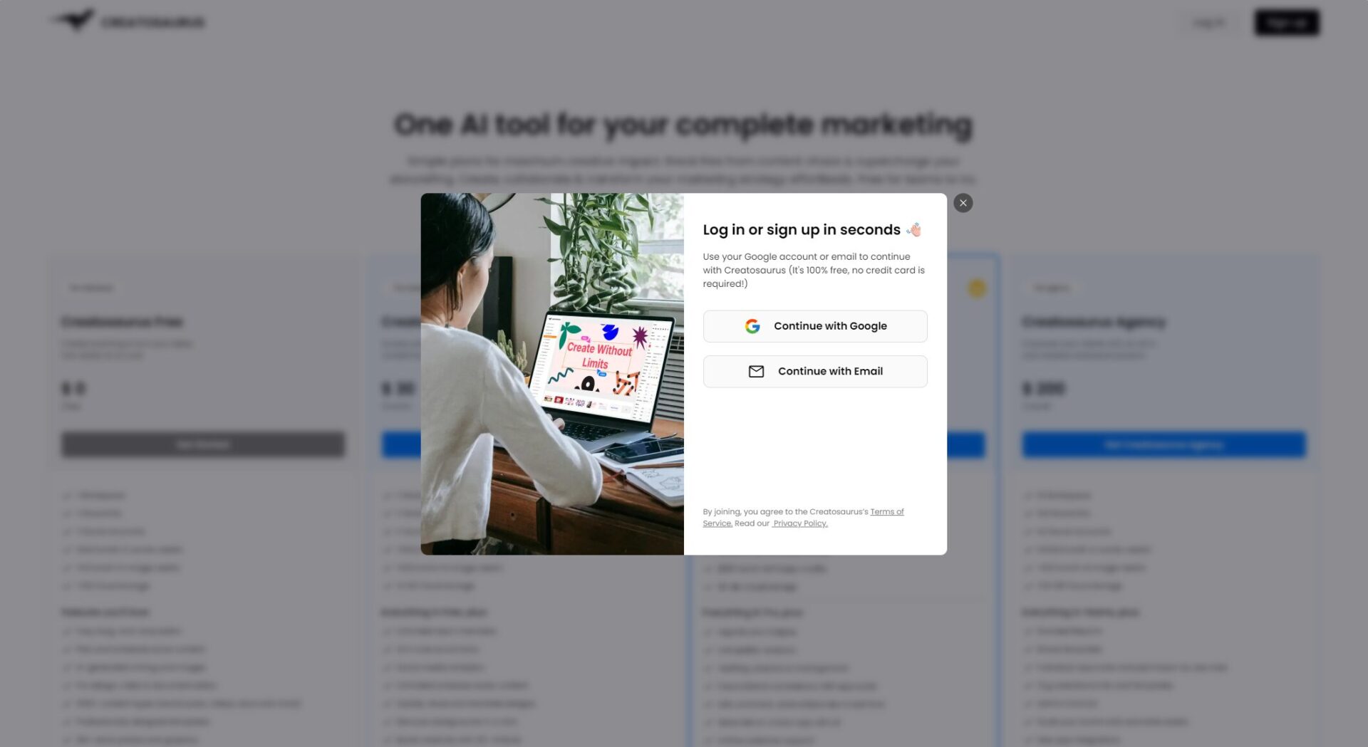 Creatosaurus注册登录页