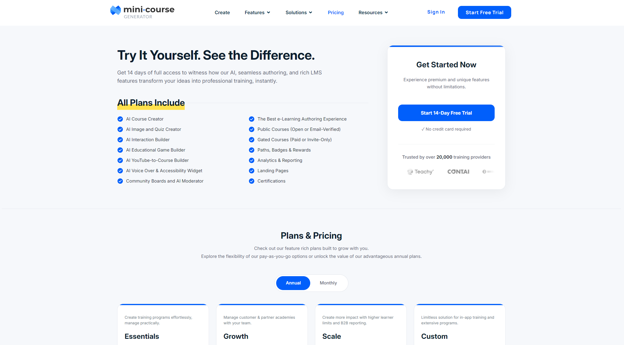 Mini Course价格方案页