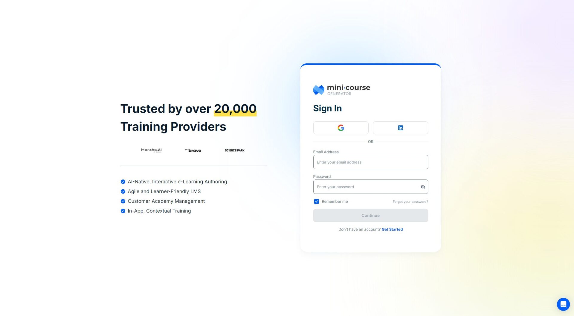 Mini Course注册登录页